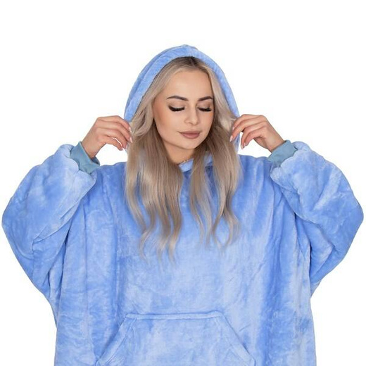 Kocobluza damska męska oversize koc bluza 2w1 z kapturem XXL ciepła jasnoniebieska