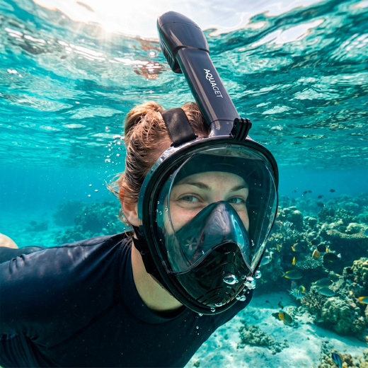 Maska do nurkowania L/XL pełnotwarzowa, z rurką, AntiFog, DryTop do snorkelingu regulowana