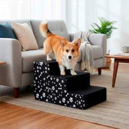 Schodki dla psa do łóżka 30 cm podest, rampa 3-stopniowa, czarne