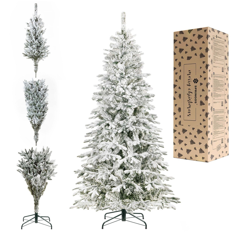 Choinka sztuczna 250 cm świerk ośnieżony jak żywy, nowoczesny, ze stojakiem