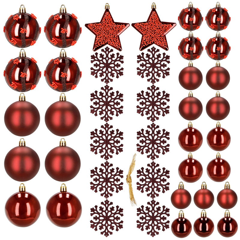 Bombki choinkowe 40 szt. zestaw bombki, gwiazdy i śnieżynki, nietłukące bordowo-czerwone