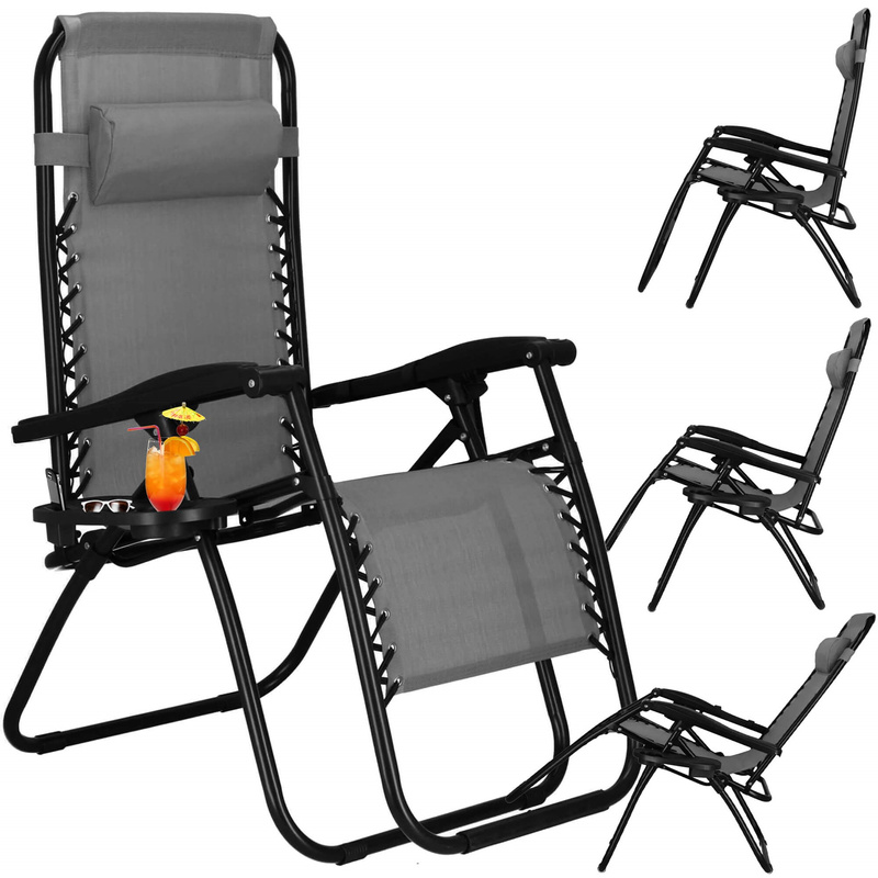 Leżak zero gravity z zagłówkiem ciemny szary