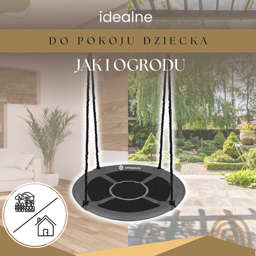 Bocianie gniazdo dla dzieci 110 cm huśtawka ogrodowa czarno-szary