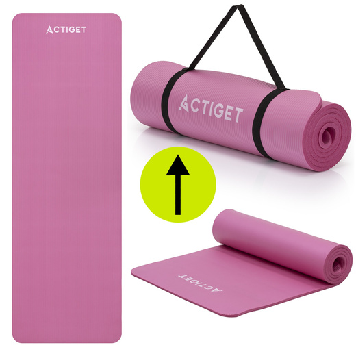 Mata do ćwiczeń 183x61 cm antypoślizgowa NBR do jogi, stretchingu z uchwytem różowa