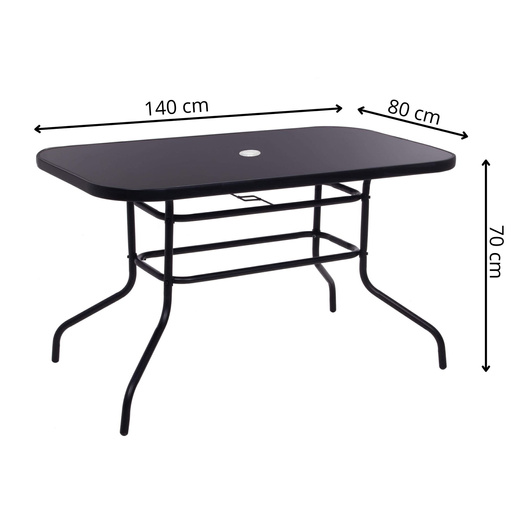 Meble ogrodowe metalowe zestaw stół 140x80 cm i 6 krzeseł na taras balkon czarno-brązowe