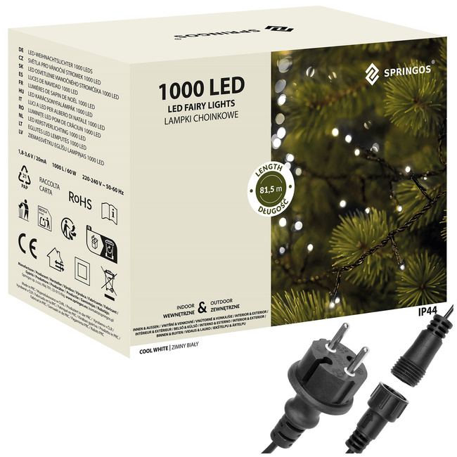 Lampki choinkowe 1000 Led biały zimny 81,5 m oświetlenie świąteczne IP44