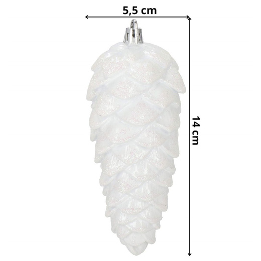 Zawieszki choinkowe szyszki 6 szt. ozdoby świąteczne 14 cm bombki biały brokat