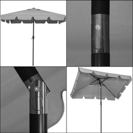 Parasol ogrodowy 240 cm duży składany z korbką na balkon, taras jasnoszary