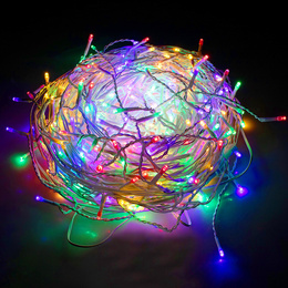 Kurtyna świetlna 300 led girlanda, lampki wewnętrzno-zewnętrzne sople multikolor z zimnym białym flash