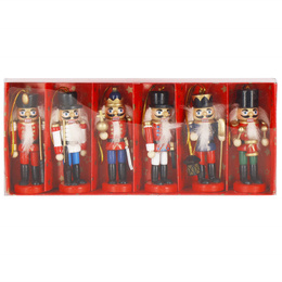 Zawieszki choinkowe 6 szt. drewniany dziadek do orzechów 8 cm świąteczna ozdoba 