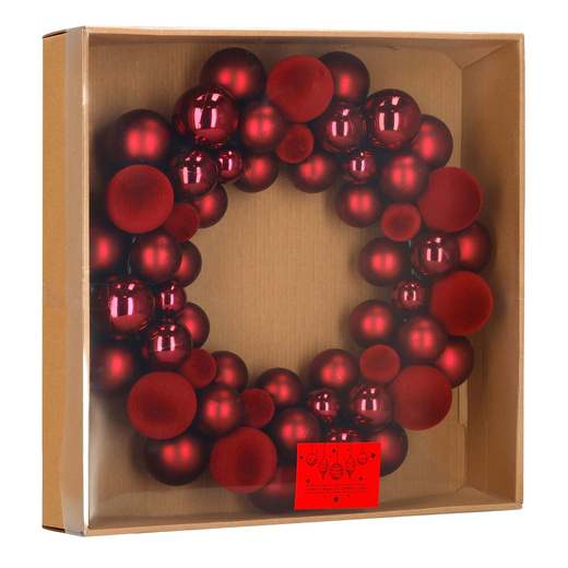 Wieniec świąteczny z bombek, wianek na drzwi 34 cm, stroik czerwony