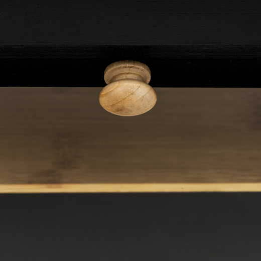 Chlebak bambusowy duży zamykany dwupoziomowy z okienkiem szafka na pieczywo czarna