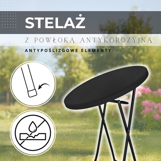 Stół składany cateringowy 110x80 cm okrągły stolik bankietowy koktajlowy czarny