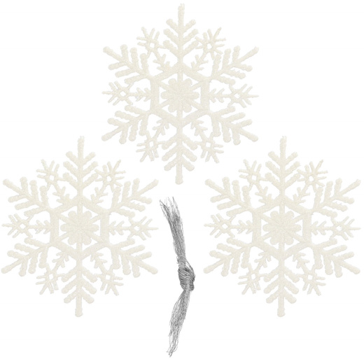 Zawieszka na choinkę śnieżynki 3 szt. ozdoba świąteczna 10,5 cm biały brokat