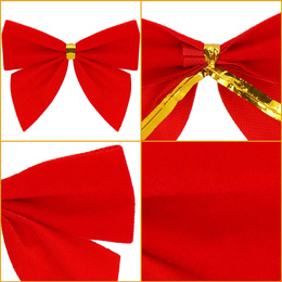 Kokardki świąteczne na choinkę 6 szt. brokatowe zawieszki choinkowe czerwone