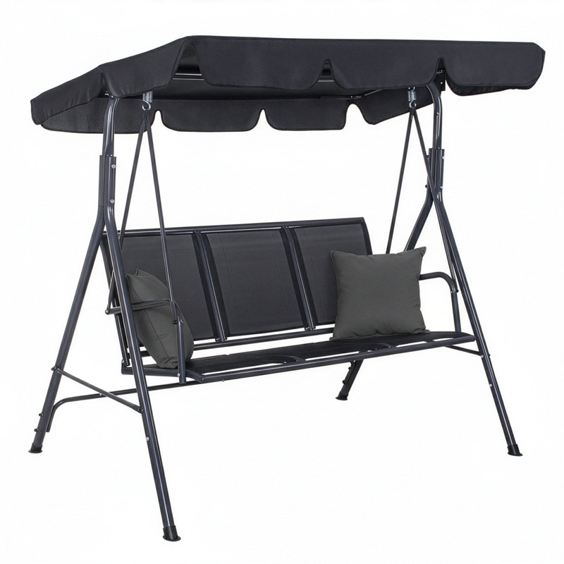 Huśtawka ogrodowa 3 osobowa fiona stalowa do 220 kg z regulowanym daszkiem i poduszkami