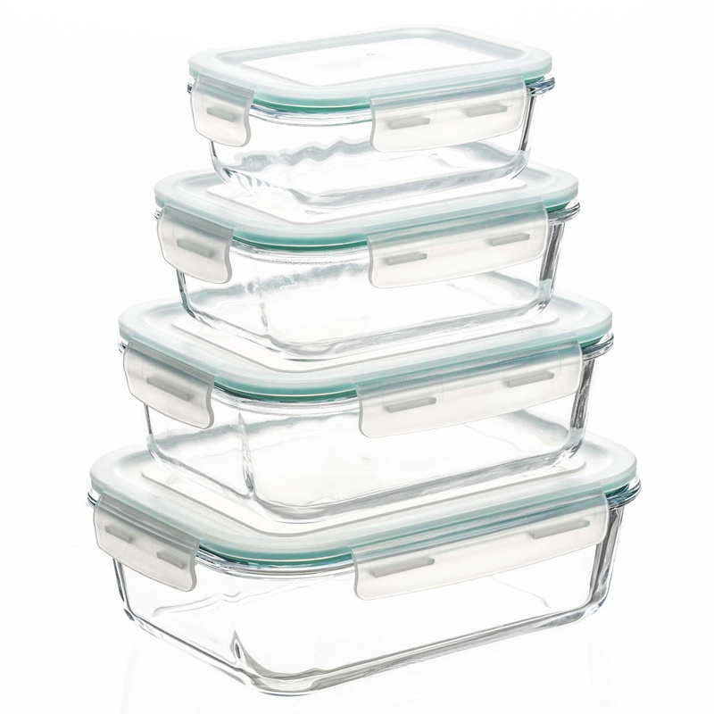 Pojemniki kuchenne na żywność z pokrywkami zestaw 4 szt. szklane, przeźroczysty