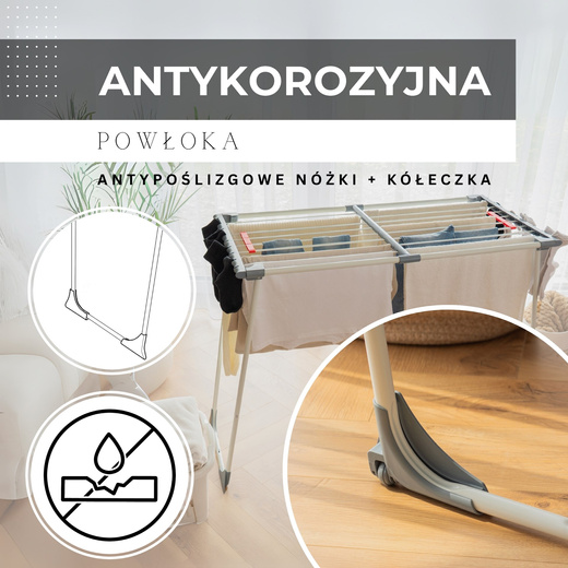 Suszarka na pranie składana teleskopowa na ubrania, bieliznę, z wbudowanymi haczykami