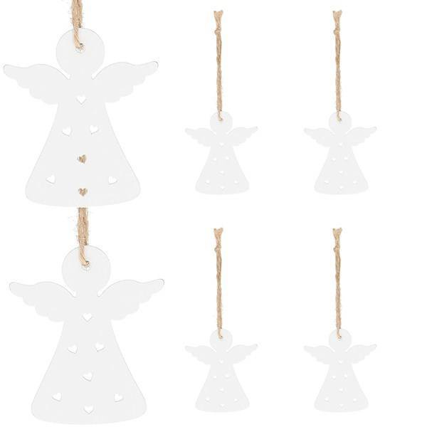 Zawieszka choinkowa 7cm drewniana, ozdoby świąteczne aniołki zestaw 6 szt.