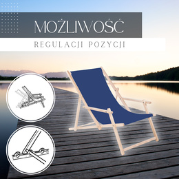 Leżak drewniany z podłokietnikami granatowy