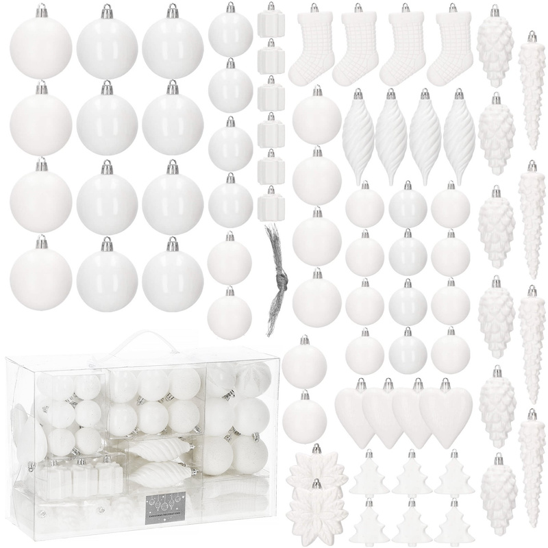 Bombki choinkowe 72 szt. biały zestaw choinkowy