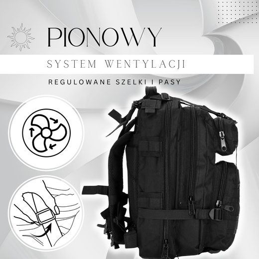 Plecak trekkingowy, turystyczny 35 l wojskowy czarny