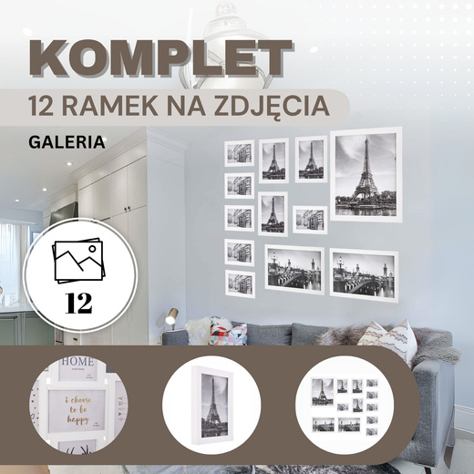 Ramka na zdjęcia 12 zdjęć biała zestaw 12 szt.