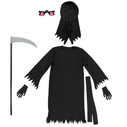 Przebranie na Halloween 146/152 cm strój śmierć, żniwiarz, kostium kostuchy, kosa, okulary LED