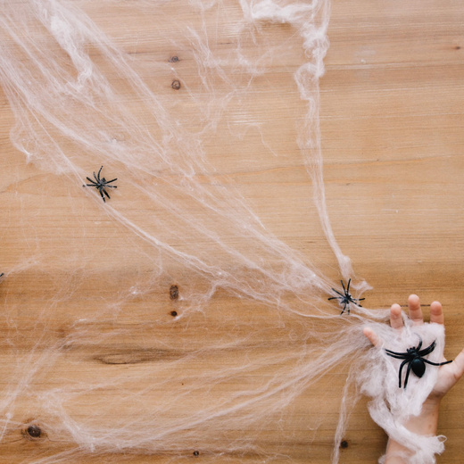 Dekoracja na Halloween pajęczyna z 2 pająkami 20g ozdoba sieć pajęcza 1,9 m