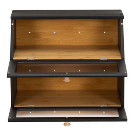 Chlebak zamykany, dwupoziomowy, szafka na pieczywo, bambusowy, czarny