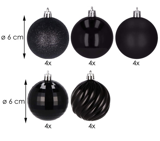 Bombki choinkowe 20 szt. ozdoby świąteczne zestaw 6cm czarny