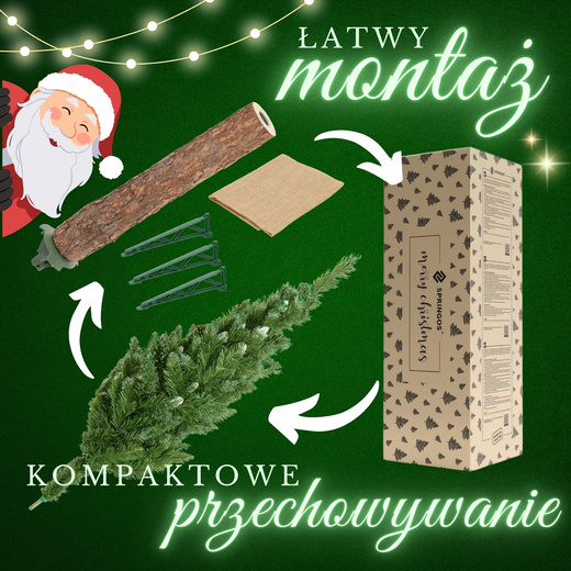 Choinka na pniu 140 cm sztuczna sosna diamentowa ośnieżona premium ze stojakiem i jutą