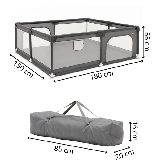 Kojec dla dzieci, zamykany 180x150x66 cm składany, turystyczny, szary