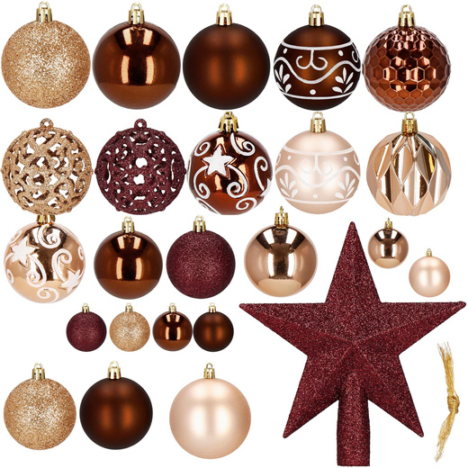 Bombki choinkowe 101 szt. ozdoby świąteczne zestaw z gwiazdą brązowe, rose gold