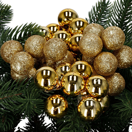 Bombki choinkowe, komplet 6 szt. dekoracja do stroika, mini bomki 54 szt. na druciku, złote