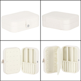 Szkatułka na biżuterię ekoskóra 16x11x5 cm kremowy z brokatem organizer z przegródkami