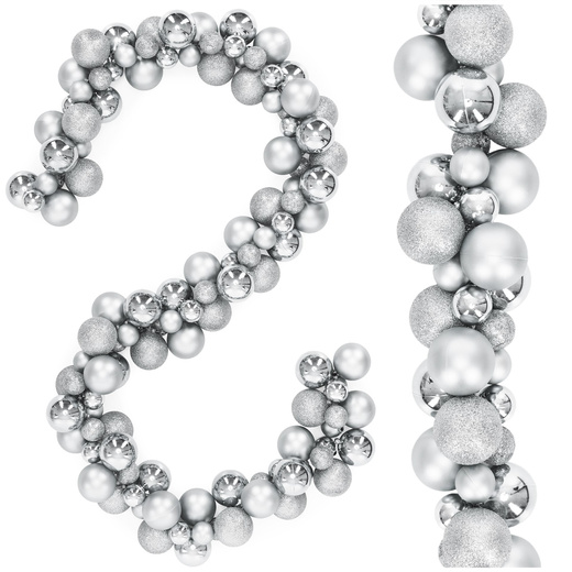 Girlanda świąteczna 160 cm łańcuch z bombek 130 szt. srebrne