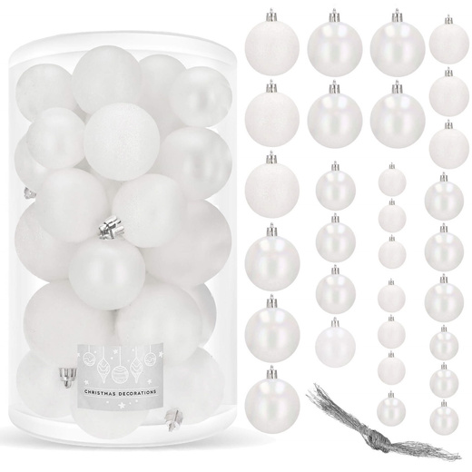 Bombki choinkowe 30 szt. ozdoby świąteczne biały
