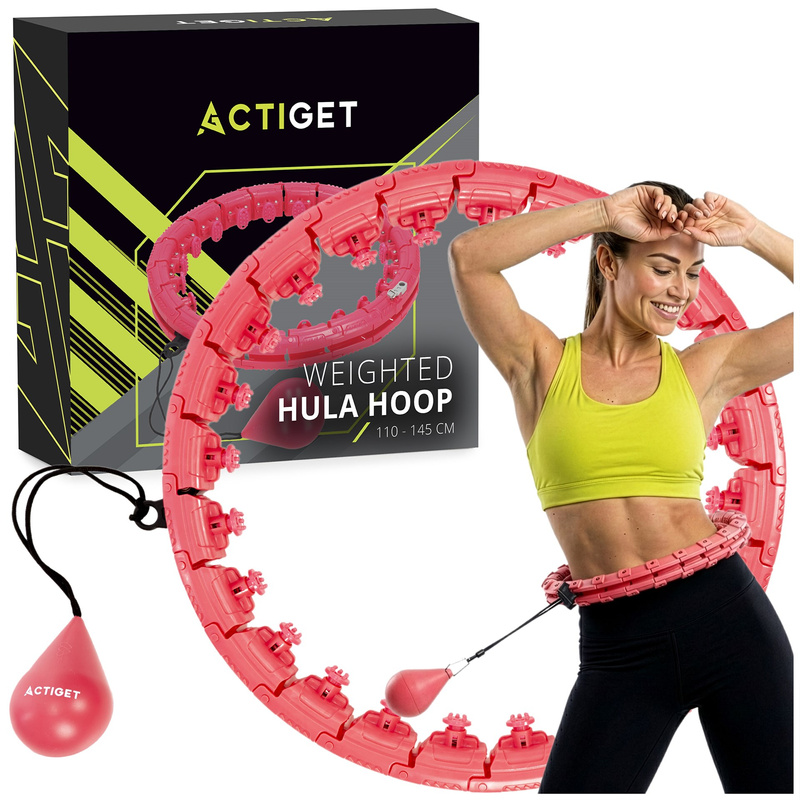 Hula hop z obciążeniem 24 elementy składane, z wypustkami do treningu cardio i fitness, czerwone