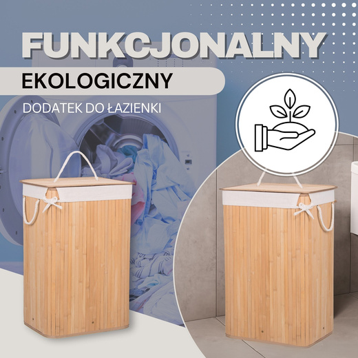 Kosz na pranie 72 L z pokrywą naturalny bambus