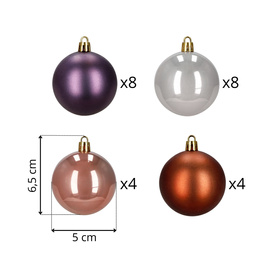 Bombki choinkowe 24 szt. zestaw dekoracji świątecznych 6,5 cm nietłukące