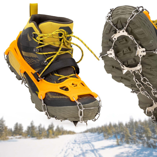 Raczki na buty stalowe antypoślizgowe turystyczne nakładki rozmiar 40-45 pomarańczowe