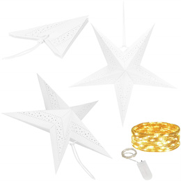 Gwiazda świąteczna papierowa biała i lampki choinkowe led ciepły biały