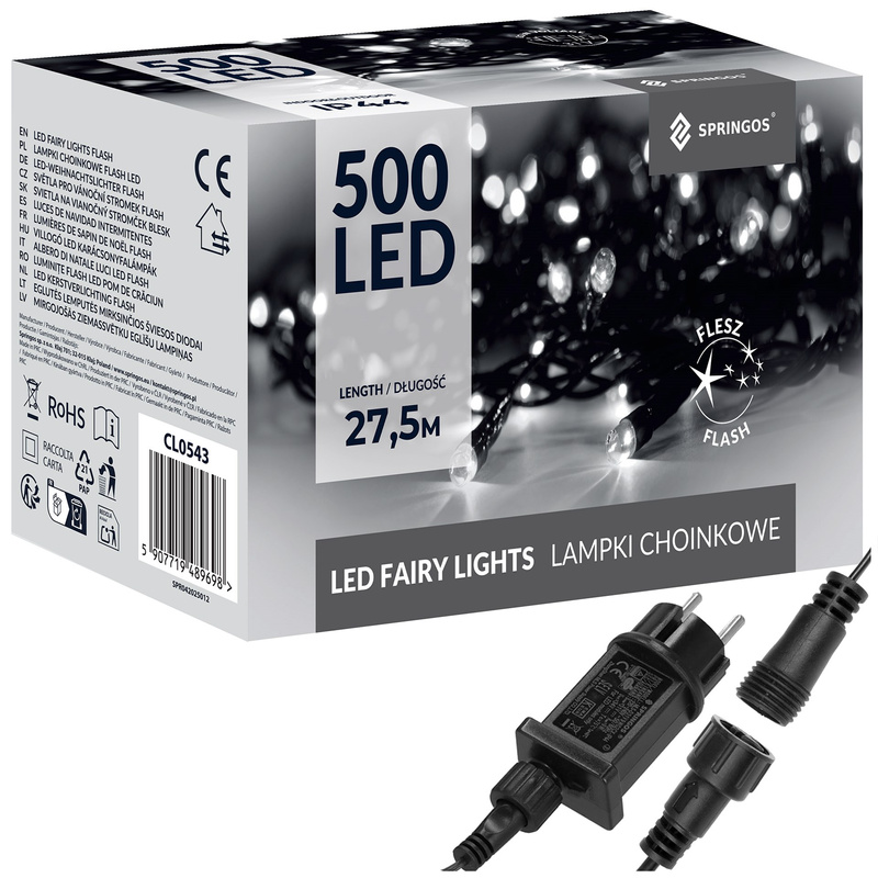 Lampki choinkowe 500 led zimny biały+ zimny biały flash 27,5 m oświetlenie świąteczne IP44