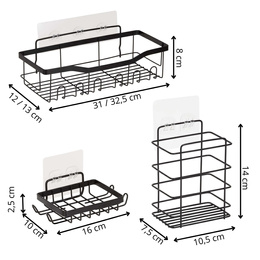 Półki łazienkowe, zestaw 5 szt. półka pod prysznic, wisząca, czarne