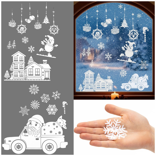 Naklejki świąteczne na okno 21 szt. ozdoby samoprzylepne, białe