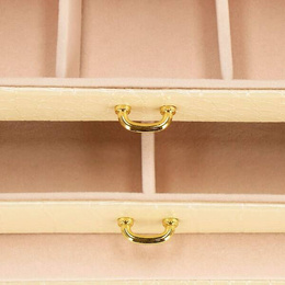 Szkatułka na biżuterię ekoskóra 17,5x14x12,5 cm ecru organizer z przegródkami