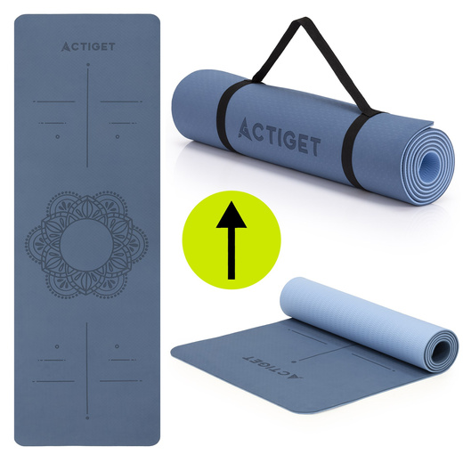 Mata do ćwiczeń 183x61 cm antypoślizgowa TPE do jogi, stretchingu z uchwytem niebieska