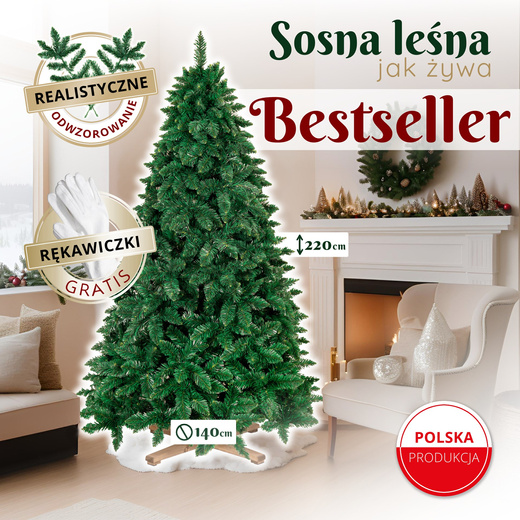 Choinka sztuczna 220 cm sosna leśna jak żywa Royal Trees premium z drewnianym stojakiem
