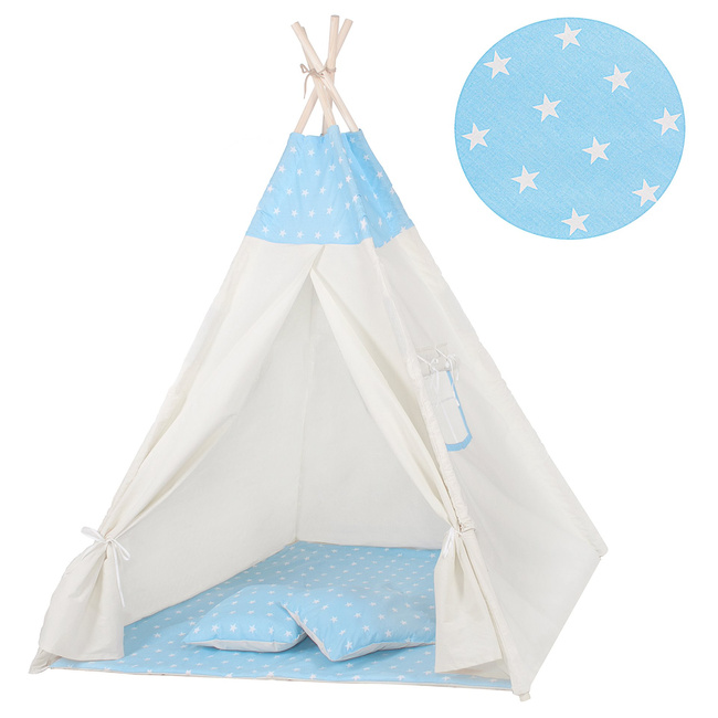Namiot Tipi dla dzieci wigwam błękitny w gwiazdki XXL
